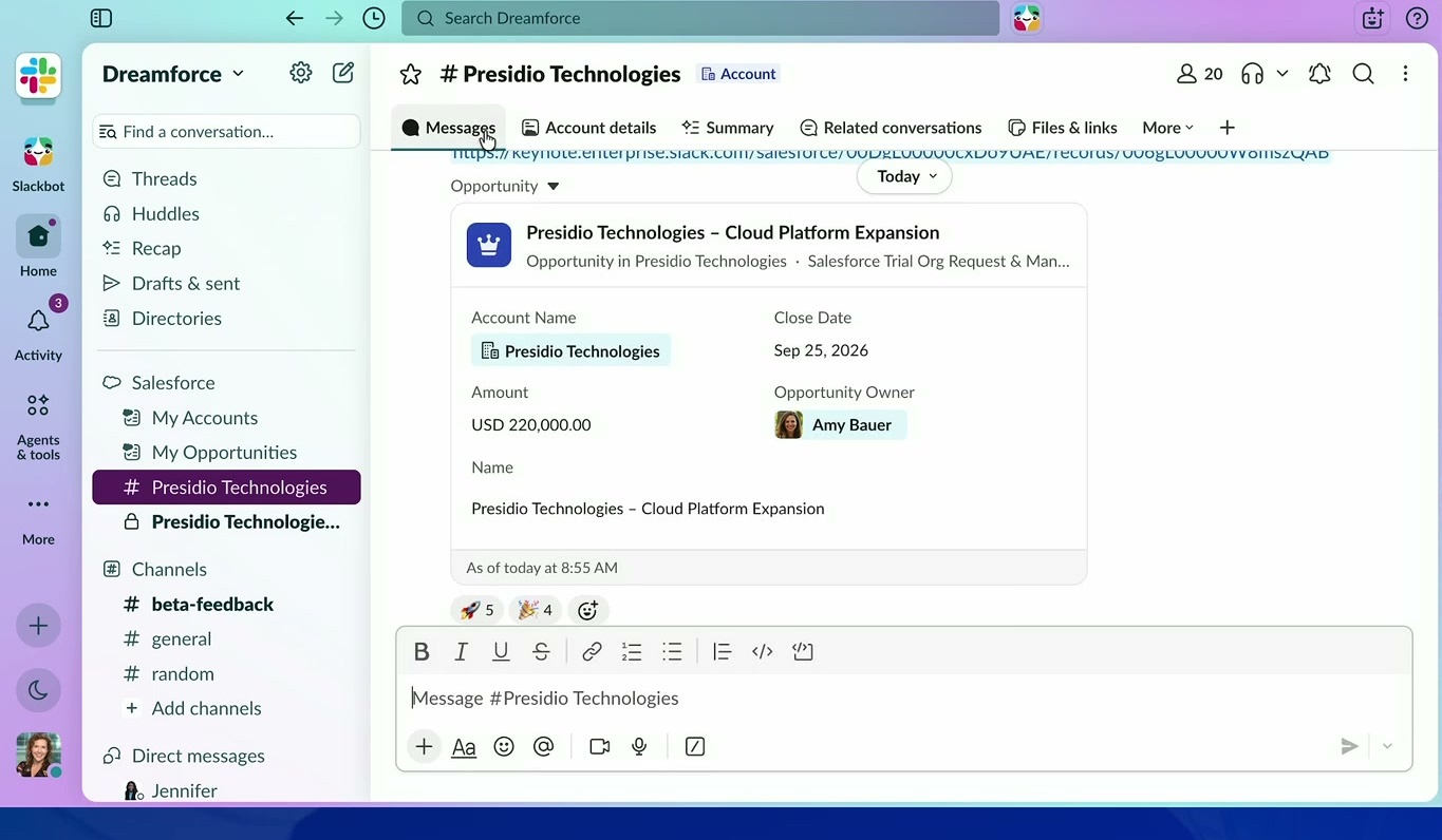Account channels with Salesforce information