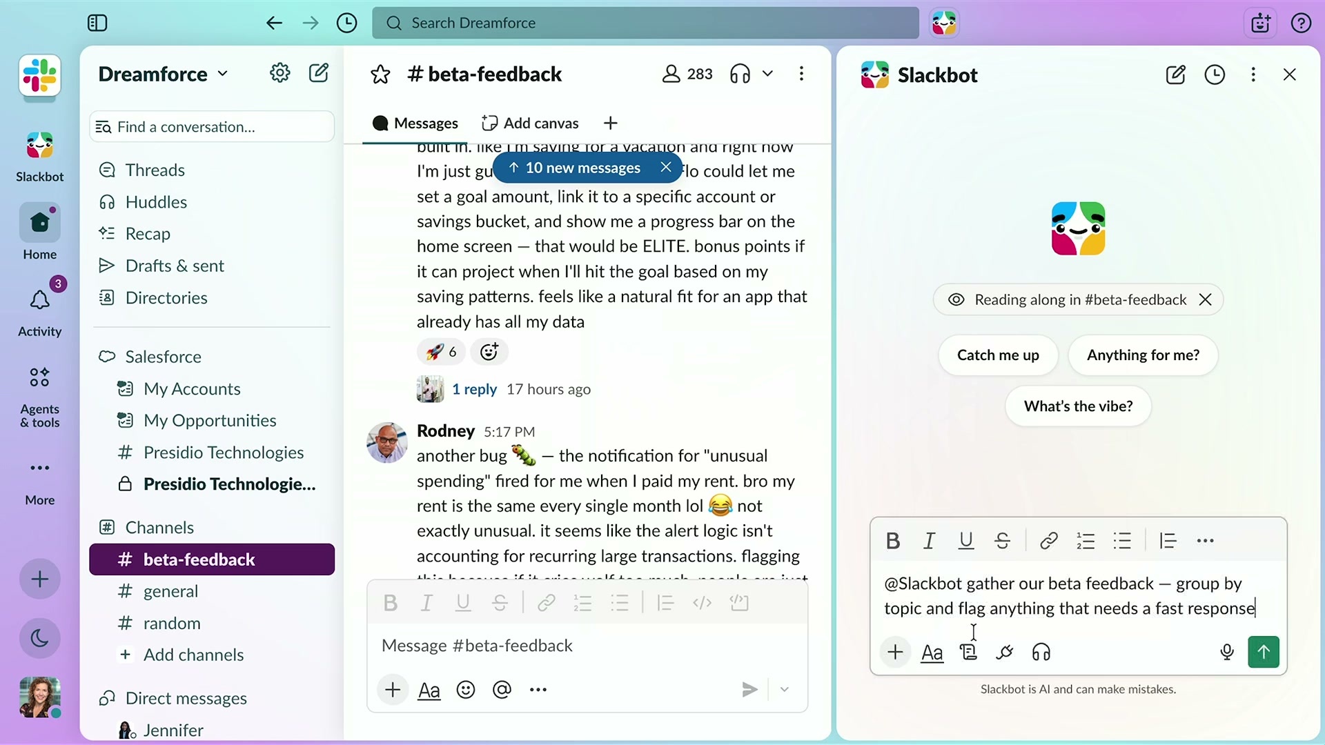 Asking Slackbot for a report